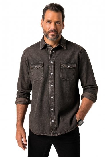 JP1880 Denim Shirt Flexnamic Dark Brown - Košele - Košele 2XL-10XL
