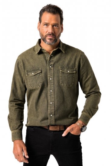 JP1880 Denim Shirt Long Sleeve Olive Green - Košele - Košele 2XL-10XL