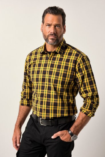 JP1880 Checked Shirt Long Sleeve Kent Collar Curry - Košele - Košele 2XL-10XL