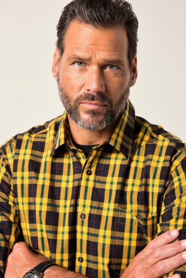 JP1880 Checked Shirt Long Sleeve Kent Collar Curry - Košele - Košele 2XL-10XL