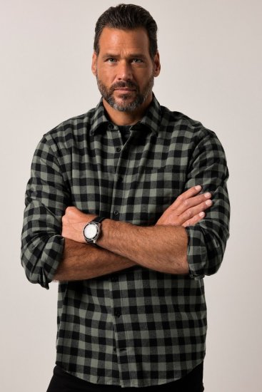 JP1880 Checked Flannel Shirt Long Sleeve Eucalyptus Green - Košele - Košele 2XL-10XL