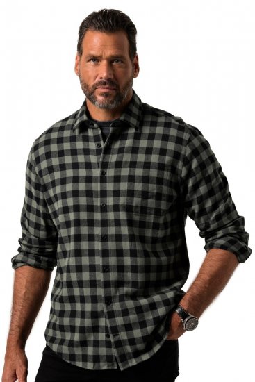 JP1880 Checked Flannel Shirt Long Sleeve Eucalyptus Green - Košele - Košele 2XL-10XL