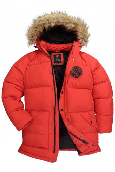 JP1880 Parka Quilted Faux Fur Hood Red - Bundy - Bundy Nadmerné Veľkosti 2XL-8XL