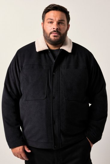 Men+ 545 Bunda s teddy golierom Čierna - Bundy - Bundy Nadmerné Veľkosti 2XL-8XL