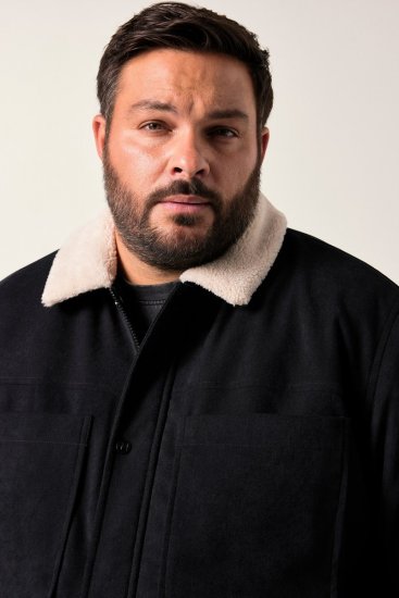 Men+ 545 Bunda s teddy golierom Čierna - Bundy - Bundy Nadmerné Veľkosti 2XL-8XL
