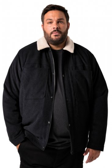 Men+ 545 Bunda s teddy golierom Čierna - Bundy - Bundy Nadmerné Veľkosti 2XL-8XL