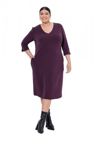 Ulla Popken 841952 Mikinové šaty s 3/4 rukávmi Slivková - Midi šaty - Midi šaty pre plnoštíhle ženy