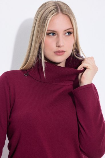 Ulla Popken 843627 Pletené šaty s dlhým rukávom a rolákom Vínovo červená - Midi šaty - Midi šaty pre plnoštíhle ženy