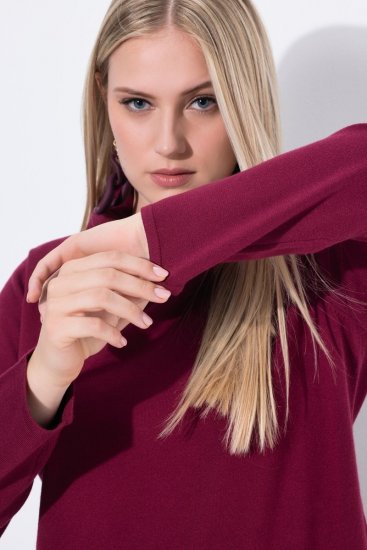 Ulla Popken 843627 Pletené šaty s dlhým rukávom a rolákom Vínovo červená - Midi šaty - Midi šaty pre plnoštíhle ženy