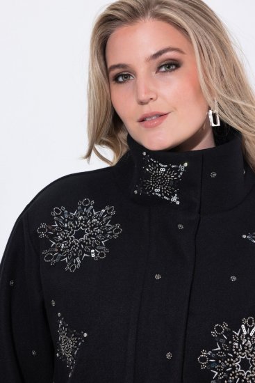 Ulla Popken 844839 Krátka bunda s výšivkou snehových vločiek Tmavomodrá - Bundy - Dámske bundy vo veľkých veľkostiach