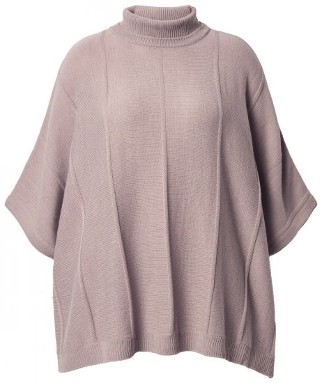 Ulla Popken 844996 Rebrované merino pončo s rolákom Svetlohnedá - Ponča a peleríny - 