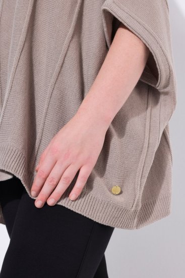 Ulla Popken 844996 Rebrované merino pončo s rolákom Svetlohnedá - Ponča a peleríny - 