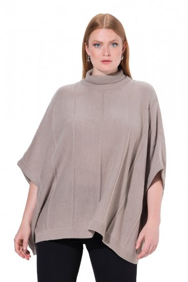 Ulla Popken 844996 Rebrované merino pončo s rolákom Svetlohnedá - Ponča a peleríny - 