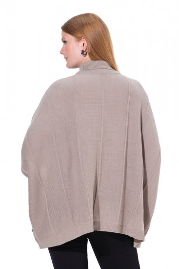 Ulla Popken 844996 Rebrované merino pončo s rolákom Svetlohnedá - Ponča a peleríny - 