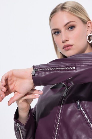 Ulla Popken 845121 Motorkárska bunda z umelej kože Slivková - Bundy - Dámske bundy vo veľkých veľkostiach