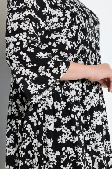 Ulla Popken 845825 Kvetované midi šaty s 3/4 rukávmi Čierna - Midi šaty - Midi šaty pre plnoštíhle ženy