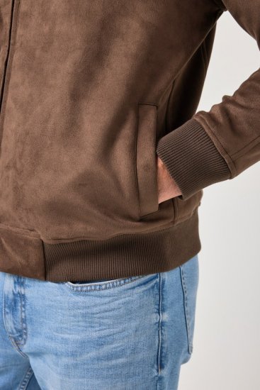 JP1880 846200 Bomber bunda v imitácii semišu Tmavohnedá - Bundy - Bundy Nadmerné Veľkosti 2XL-8XL