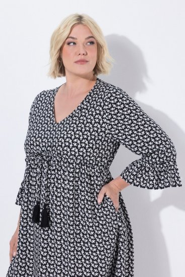 Ulla Popken 847798 Áčkové midi šaty s výstrihom do V Čierna - Midi šaty - Midi šaty pre plnoštíhle ženy