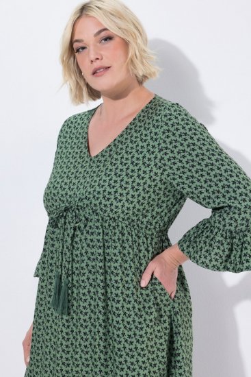 Ulla Popken 847798 Áčkové midi šaty s výstrihom do V Tmavozelená - Midi šaty - Midi šaty pre plnoštíhle ženy