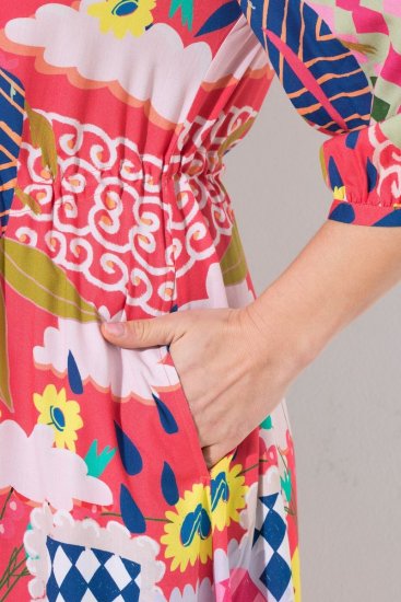 Ulla Popken 848015 Vzorované midi šaty so sťahovacou šnúrkou Ružová - Midi šaty - Midi šaty pre plnoštíhle ženy