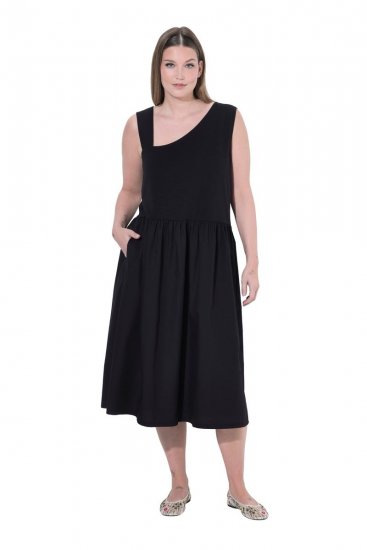 Ulla Popken 848305 Midi šaty bez rukávov s výstrihom do V Čierna - Midi šaty - Midi šaty pre plnoštíhle ženy