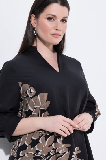 Ulla Popken 849423 Kvetované šaty s 3/4 rukávmi Čierna - Maxi šaty - Dámske maxi šaty vo veľkých veľkostiach