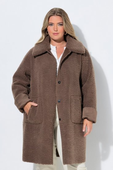Ulla Popken 850251 Teddy kabát Svetlohnedá - Kabáty - Dámske kabáty veľkých veľkostí