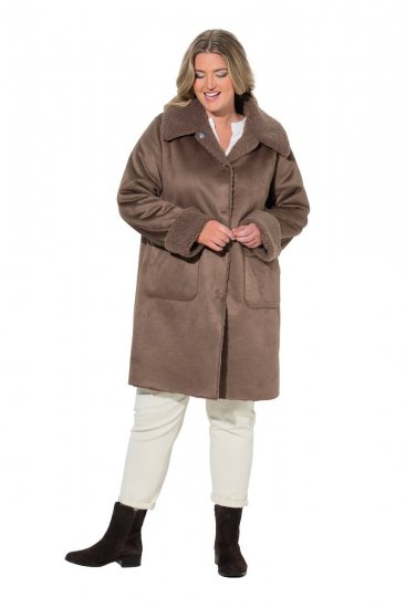 Ulla Popken 850251 Teddy kabát Svetlohnedá - Kabáty - Dámske kabáty veľkých veľkostí