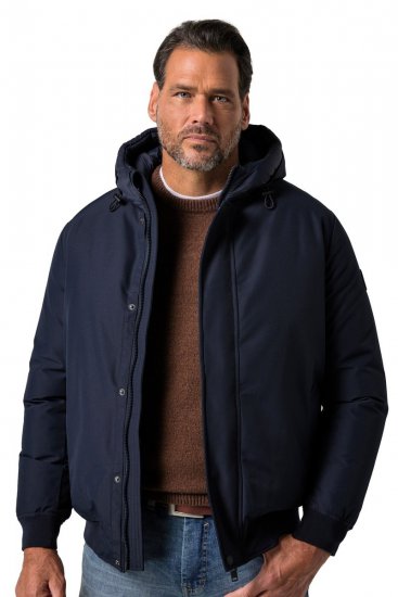 JP1880 851320 Bunda s kapucňou a teplou podšívkou Tmavomodrá - Bundy - Bundy Nadmerné Veľkosti 2XL-8XL
