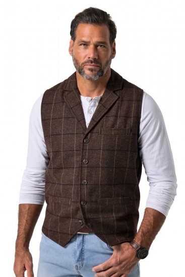 JP1880 851395 Károvaná tvídová vesta so strečom Tmavohnedá - Obleky - Obleky 2XL-8XL