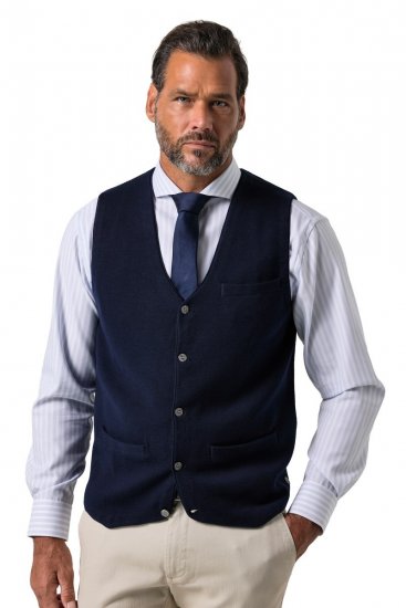 JP1880 851421 Pletená vesta s véčkovým výstrihom Tmavomodrá - Obleky - Obleky 2XL-8XL
