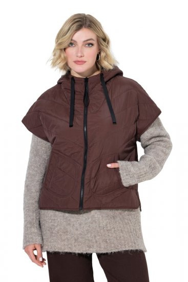 Ulla Popken 851785 Oversize prešívaná vesta s kapucňou Hnedá - Vesty - 