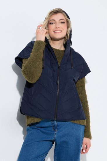 Ulla Popken 851785 Oversize prešívaná vesta s kapucňou Tmavomodrá - Vesty - 