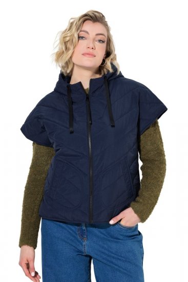 Ulla Popken 851785 Oversize prešívaná vesta s kapucňou Tmavomodrá - Vesty - 