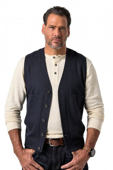 JP1880 851800 Tvídová vesta so vzorom rybej kosti Tmavomodrá - Obleky - Obleky 2XL-8XL