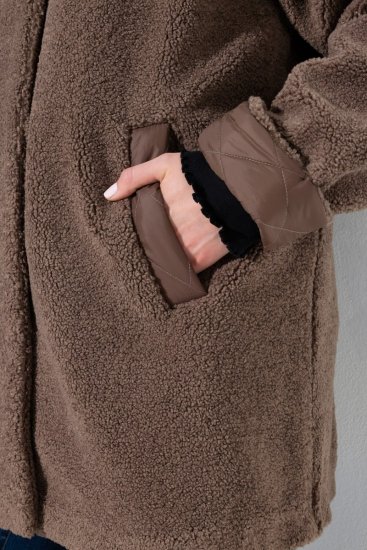 Ulla Popken 851809 Teddy bunda Svetlohnedá - Bundy - Dámske bundy vo veľkých veľkostiach