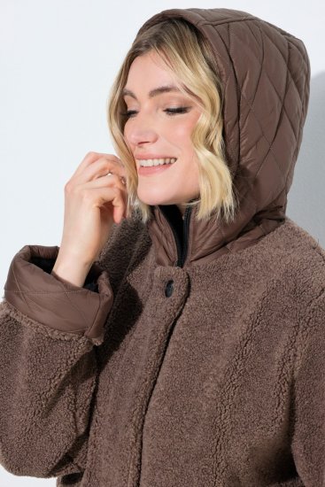 Ulla Popken 851809 Teddy bunda Svetlohnedá - Bundy - Dámske bundy vo veľkých veľkostiach
