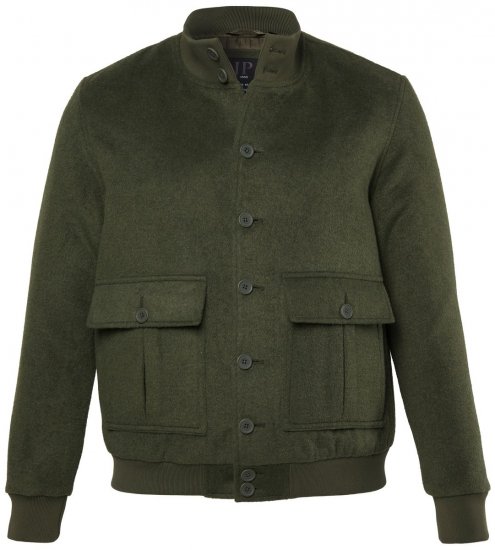 JP1880 852294 Bunda zo zmesi vlny so stojačikom Khaki zelená - Bundy - Bundy Nadmerné Veľkosti 2XL-8XL