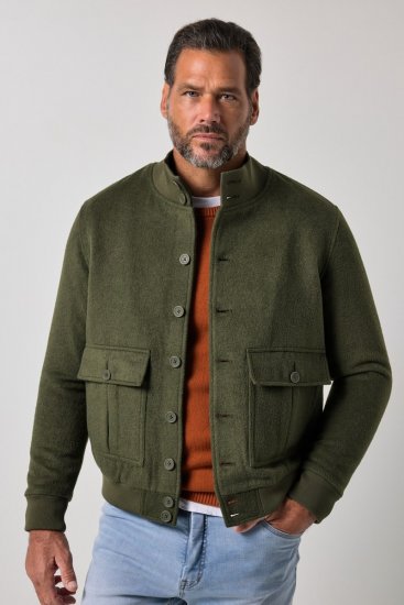 JP1880 852294 Bunda zo zmesi vlny so stojačikom Khaki zelená - Bundy - Bundy Nadmerné Veľkosti 2XL-8XL