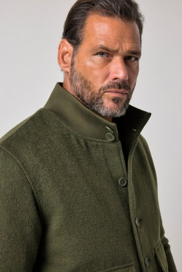 JP1880 852294 Bunda zo zmesi vlny so stojačikom Khaki zelená - Bundy - Bundy Nadmerné Veľkosti 2XL-8XL