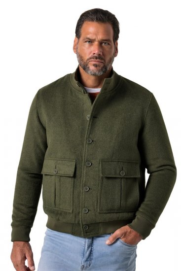 JP1880 852294 Bunda zo zmesi vlny so stojačikom Khaki zelená - Bundy - Bundy Nadmerné Veľkosti 2XL-8XL