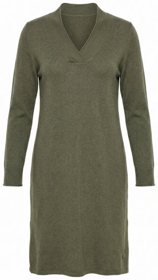 Ulla Popken 853077 Pletené šaty s dlhým rukávom a výstrihom do V Khaki - Pletené šaty -