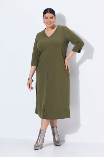 Ulla Popken 853510 Midi šaty s vreckami Khaki - Midi šaty - Midi šaty pre plnoštíhle ženy