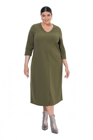 Ulla Popken 853510 Midi šaty s vreckami Khaki - Midi šaty - Midi šaty pre plnoštíhle ženy