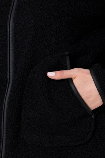 Ulla Popken 853685 Krátka plyšová bunda s lemovaním s koženým vzhľadom Čierna - Bundy - Dámske bundy vo veľkých veľkostiach