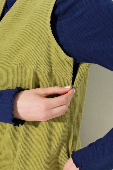 Ulla Popken 853697 Menčestrové šaty bez rukávov s vreckami Svetlozelená - Letné šaty - Letné šaty pre plnoštíhle ženy