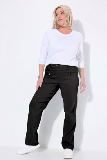 Ulla Popken 854987 Teplé strečové nohavice s pohodlným pásom Čierna - Látkové nohavice - Dámske široké nohavice plus size