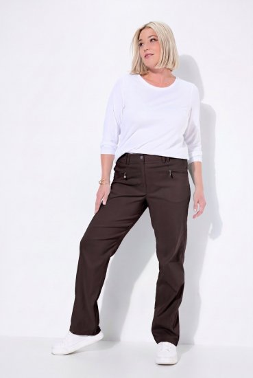 Ulla Popken 854987 Teplé strečové nohavice s pohodlným pásom Mahagónovo hnedá - Látkové nohavice - Dámske široké nohavice plus size