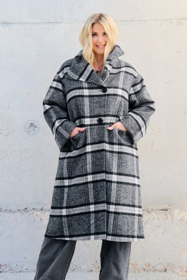 Ulla Popken 855250 Asymetrický vlnený kabát so širokým golierom Sivý melír - Kabáty - Dámske kabáty veľkých veľkostí