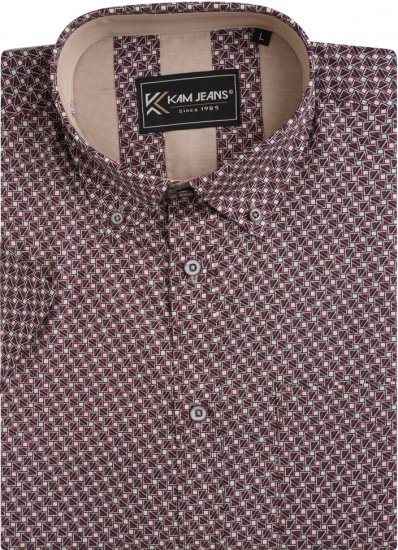 Kam Jeans 6280 All Over Geo Print Shirt Burgundy - Košele - Košele 2XL-10XL